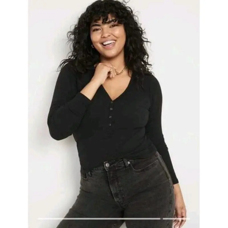 OLD SLIM FIT RIB KNIT BUTTON TOP-ORIGINAL