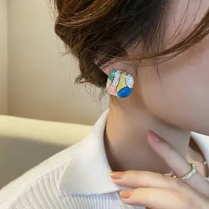 RRNS 447 Anting Stud Warna Warni Anting Wanita Tusuk Fashion Alloy Gaya Elegan