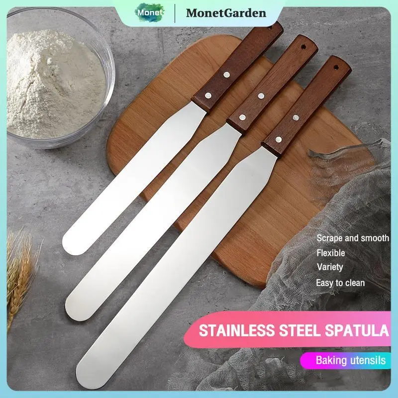 MonetGarden*Baking~6/8/10/12 inch wooden handle stainless steel spatula ...