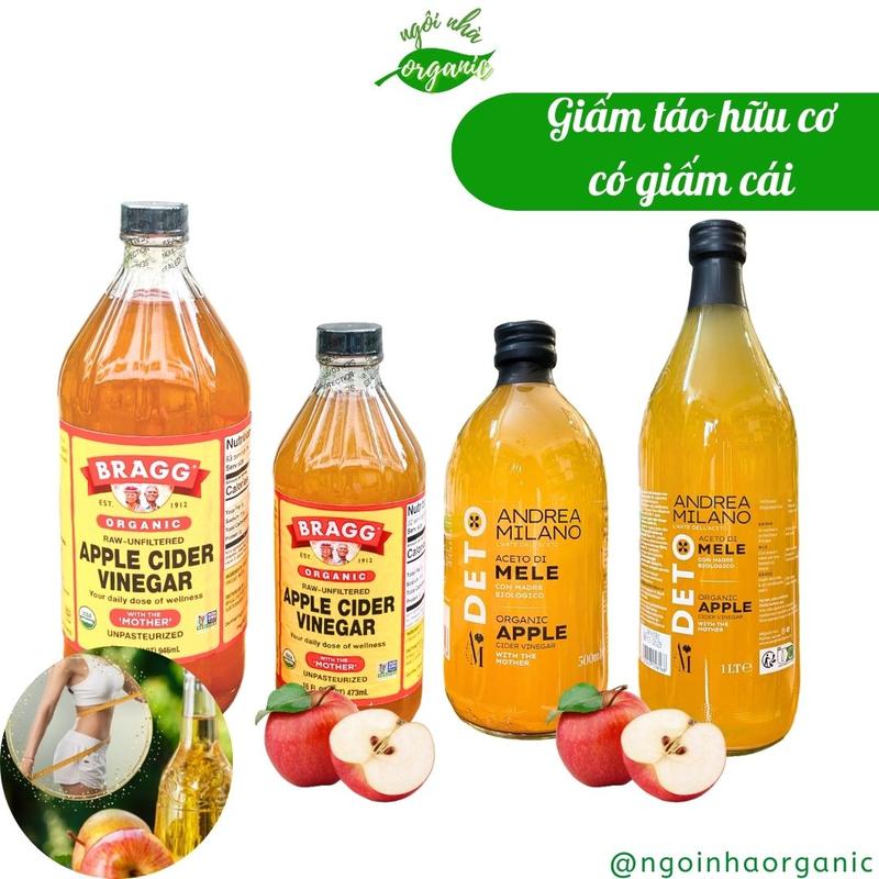 (Tặng ống hút giấy) Giấm táo hữu cơ Bragg - Milan - Probios - có giấm cái organic apple cider vinegar