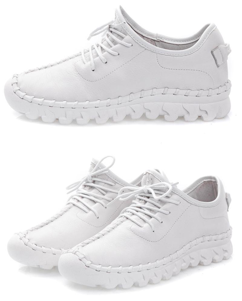 Product Introduction of Women Female Genuine Leather White Shoes Flats Loafers Lace Up Sports Breathable Vulcanized Shoes Plus Size 41 42 8