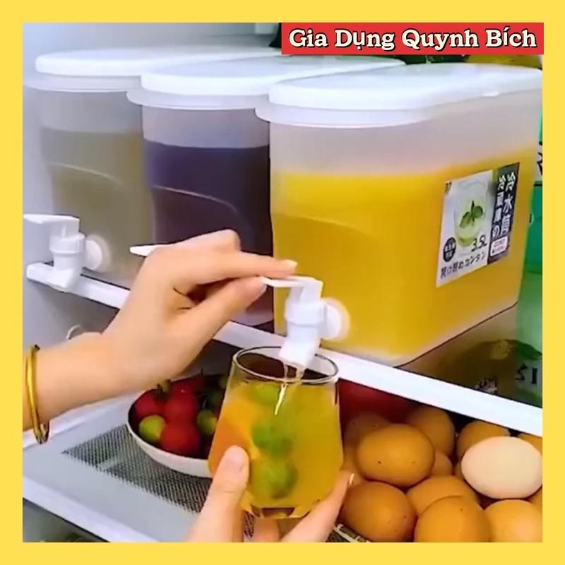 Bình nước 3.5L rẻ, bình nước detox có vòi, có nắp, nhựa Việt Nhật