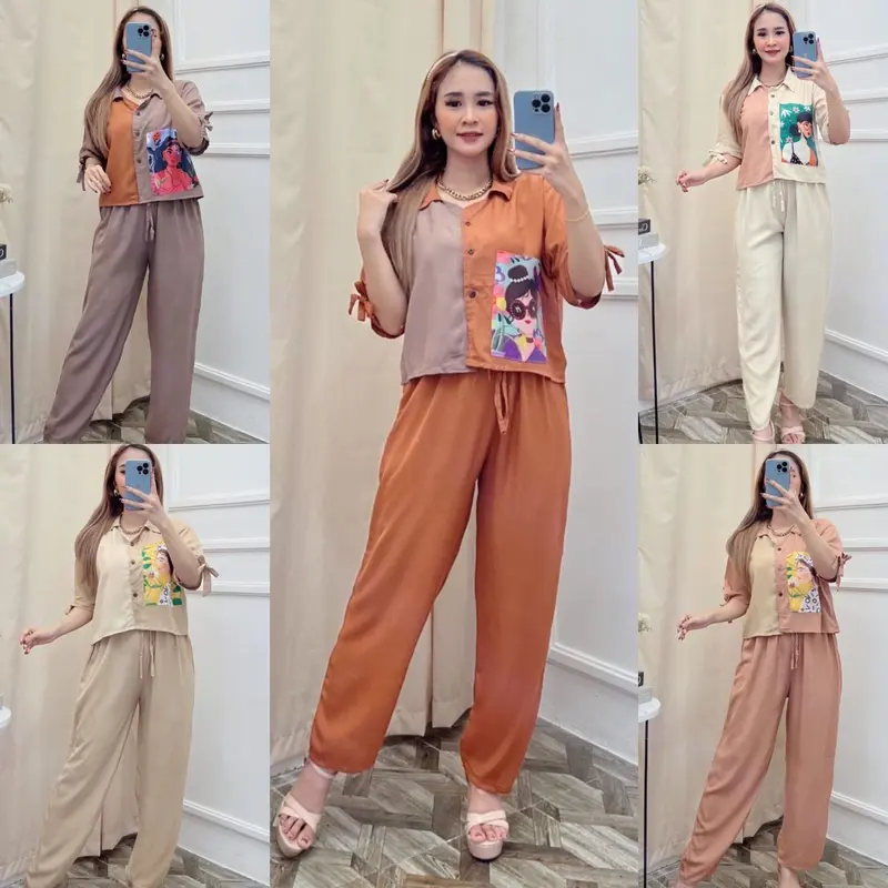 Set Crop Viral Kekinian Rayon Celana Tebal Setelan Wanita Baju Kulot Dewasa Panjang 2