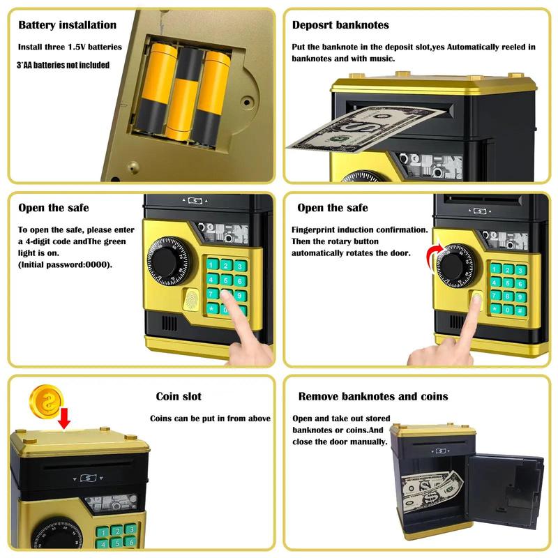 Product Introduction of Fingerprint ATM Machine Design Piggy Bank, Creative Money Saving Box, Home Decor for Living Room Bedroom Office [Battery Required, without Battery], Valentines Gift for Him 13