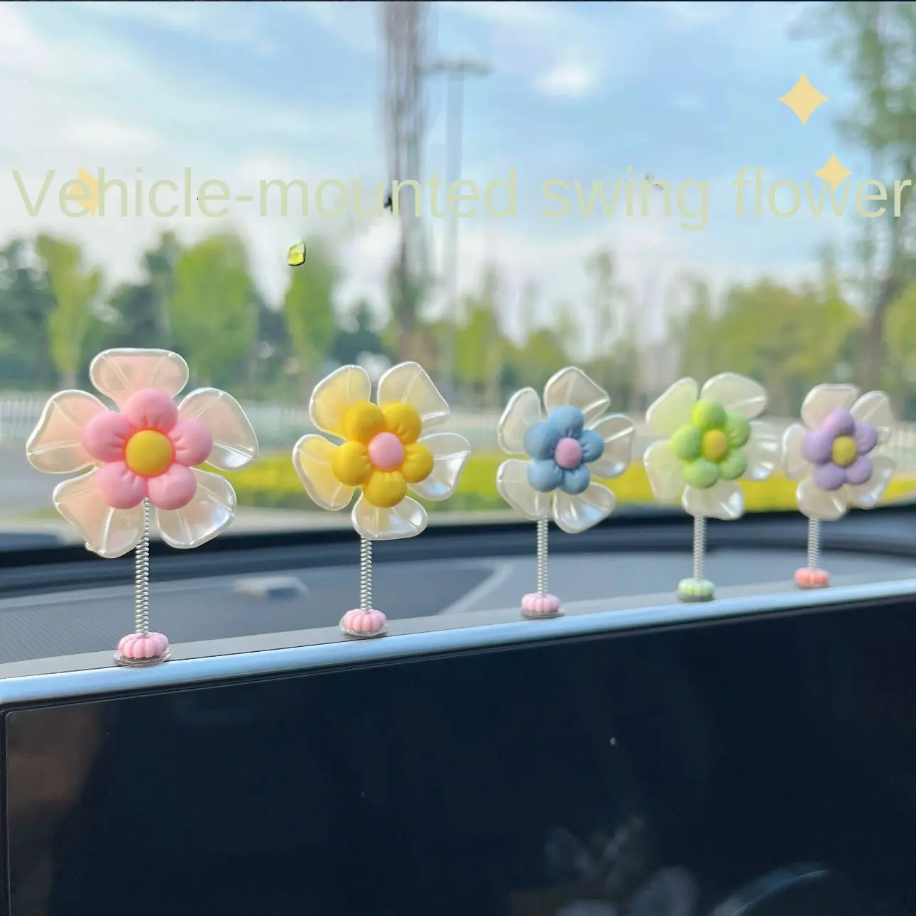 Car Hanging Swinging Flower Petal Ornament Interior Decoration Dashboard Ornament Cute Healing Fresh Shaking Flower Ornament