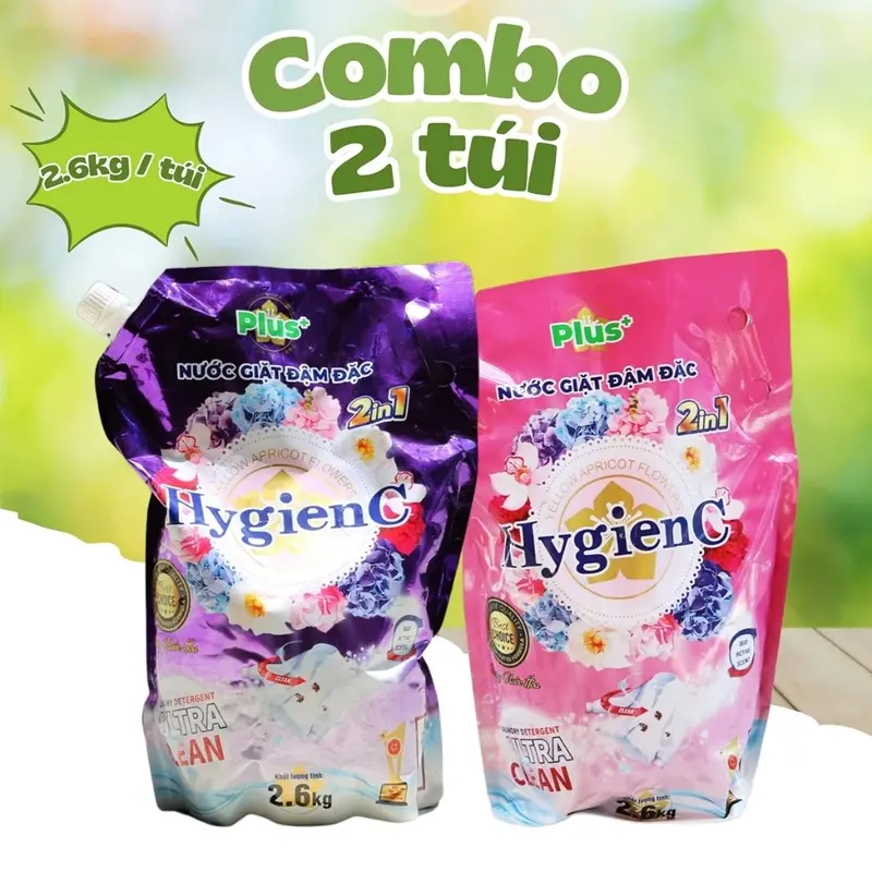 [MUA 2 TẶNG 3] Combo 2 túi nước giặt đậm đặc HygienC Plus+ 5,2Kg công nghệ Thái Lan nước giặt thơm lâu đậm đặc DINO STORE Làm Sạch 8