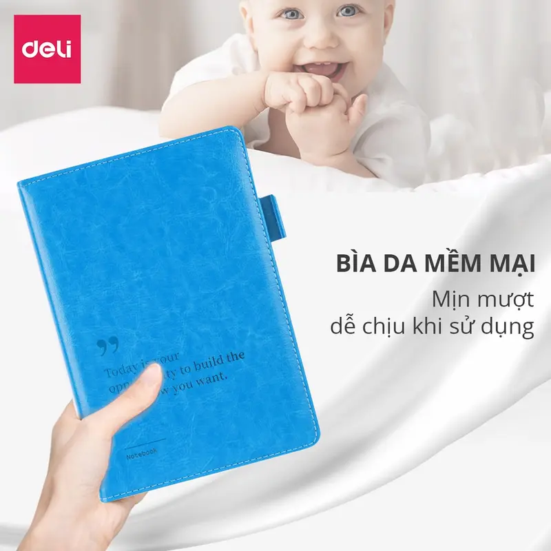 Sổ tay ghi chép A5 Bìa Da dày Deli - Màu Đen/Hồng/Xanh, 300 trang, 80gsm, Chống nước dành cho Học Sinh, Văn Phòng 3