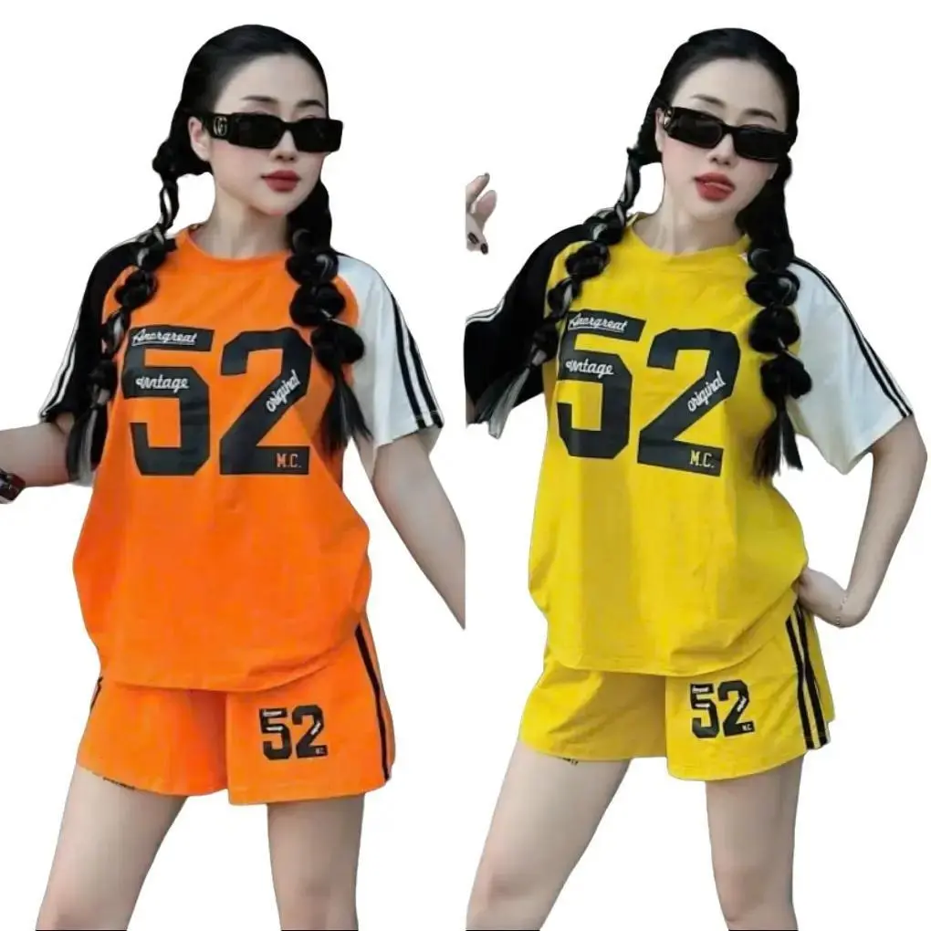 Bộ đồ nữ chất cotton su phom rộng mặc nhà bộ quần áo mùa hè thun in 52 - Women