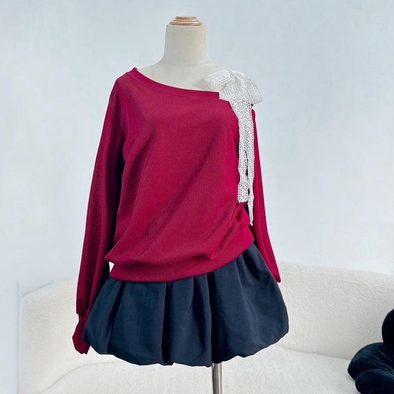 TỰ CHỌN VÁY HOẶC Áo thun trễ vai bigsize vải ruby mềm mại tay bồng phối ren xinh xắn cho nữ chubby từ 58kg đến 95kg Women