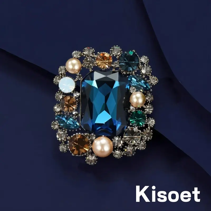 [Kisoet] Brosh Gaya Retro Kerajaan Untuk Wanita Berhias Batu Utama Biru Gelap, Mutiara dan Batu Mulia Berwarna-warni Z225