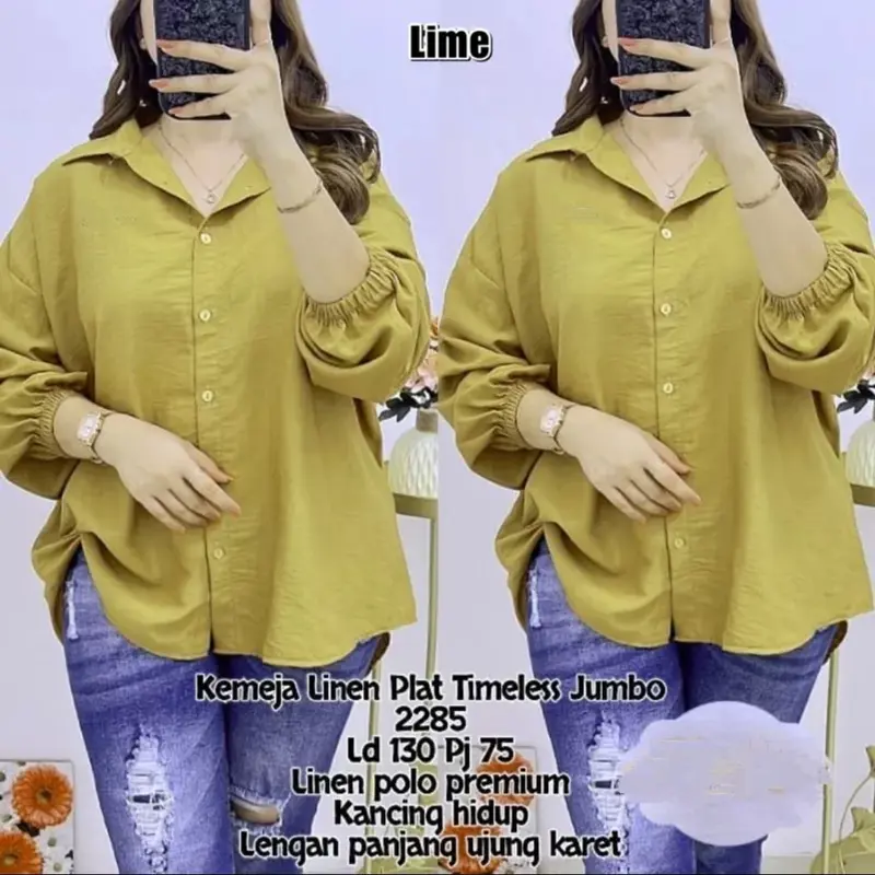 CLASSY OVERSIZE BLOUSE POLOLINEN ATASAN WANITA JUMBO Baju Panjang Tangan Karet 2