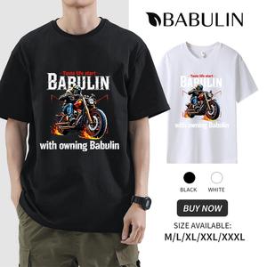 BABULIN 260g pure cotton men's printed T-shirt oversize Flame motorcycle graphic print T-shirt