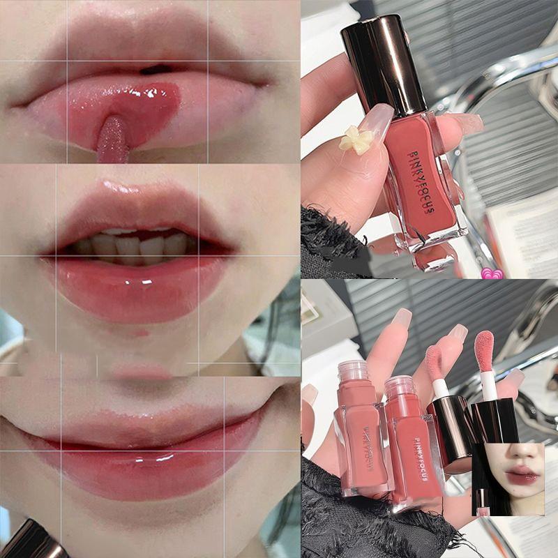 Son Bóng Tráng Gương Nước Trong Suốt, Pinkyfocus, Dưỡng Ẩm, Làm Trắng, Son Kem Đầu Cọ Lớn Cho Học Sinh, Son Môi