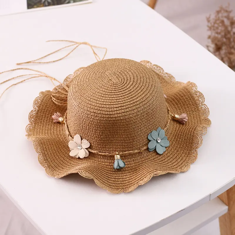 Mũ Rơm Ren Mùa Hè, Thời Trang Cho Bé Gái Mới, Vành Lớn, Mũ Bố Mẹ-Bé Bộ Túi Ren Mặt Dây Chuyền Hoa, Thích Hợp Đi Du Lịch 5