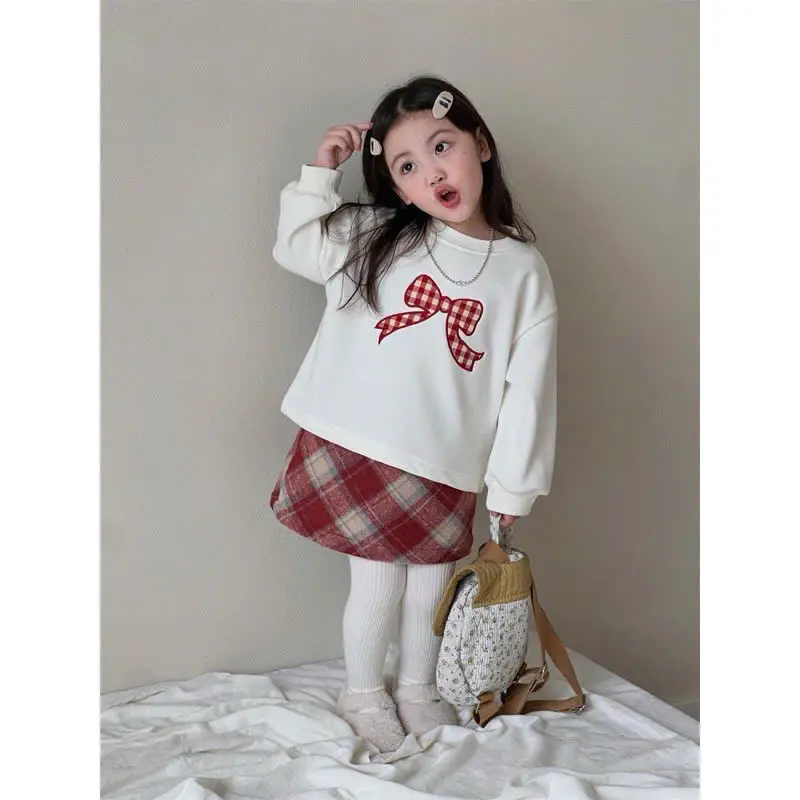 Bộ đồ bé gái 6-25KG (TĂNG 1 SIZE) áo NỈ NƠ + chân váy dạ kẻ siêu mềm