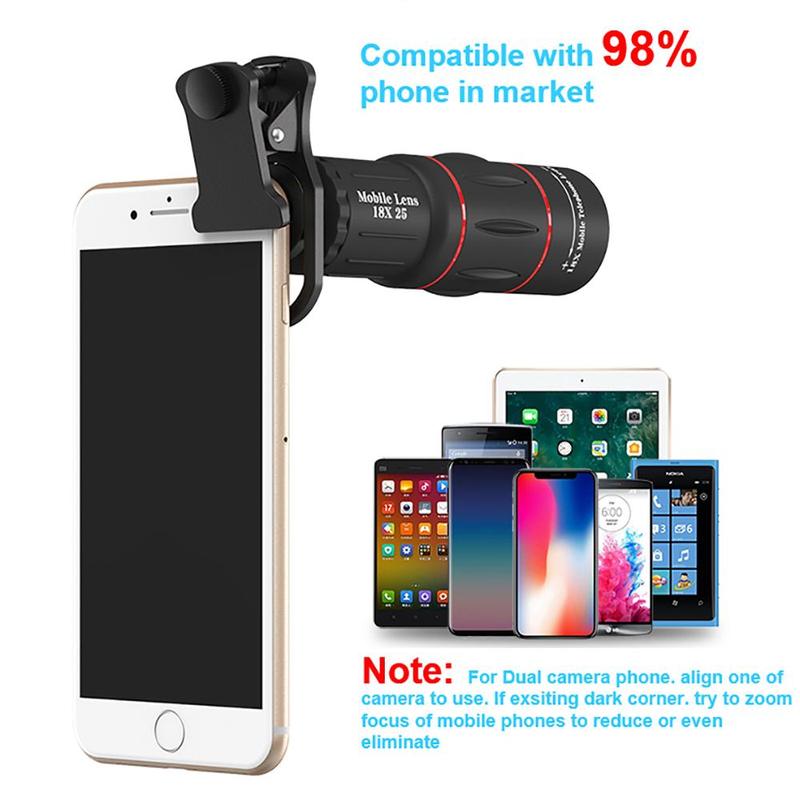 18X Magnification Mobile Phone Telescope Lens, Mobile Phone Zoom Lens With Tripod & Phone Clip & Cloth & Storage Bag & Lens Cover, Phone Accessories For Long Distance Shooting 6