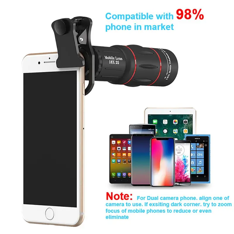 18X Magnification Mobile Phone Telescope Lens, Mobile Phone Zoom Lens With Tripod & Phone Clip & Cloth & Storage Bag & Lens Cover, Phone Accessories For Long Distance Shooting 6