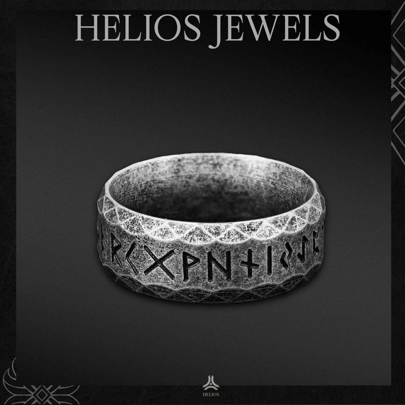 Nhẫn thời trang nam nữ Helios Rune bạc cổ