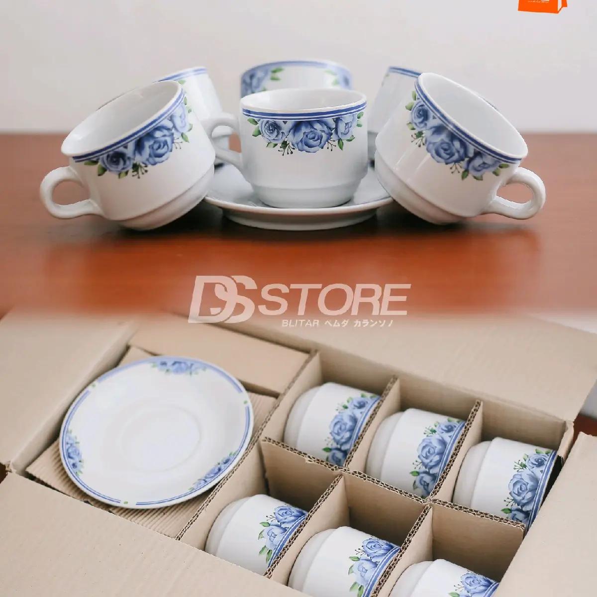 cangkir set motif bunga-cangkir set lucky isi 6 (6 cangkir dan 6 tatakan)-Cangkir set Motif Cantik-Cangkir kopi/teh Minuman
