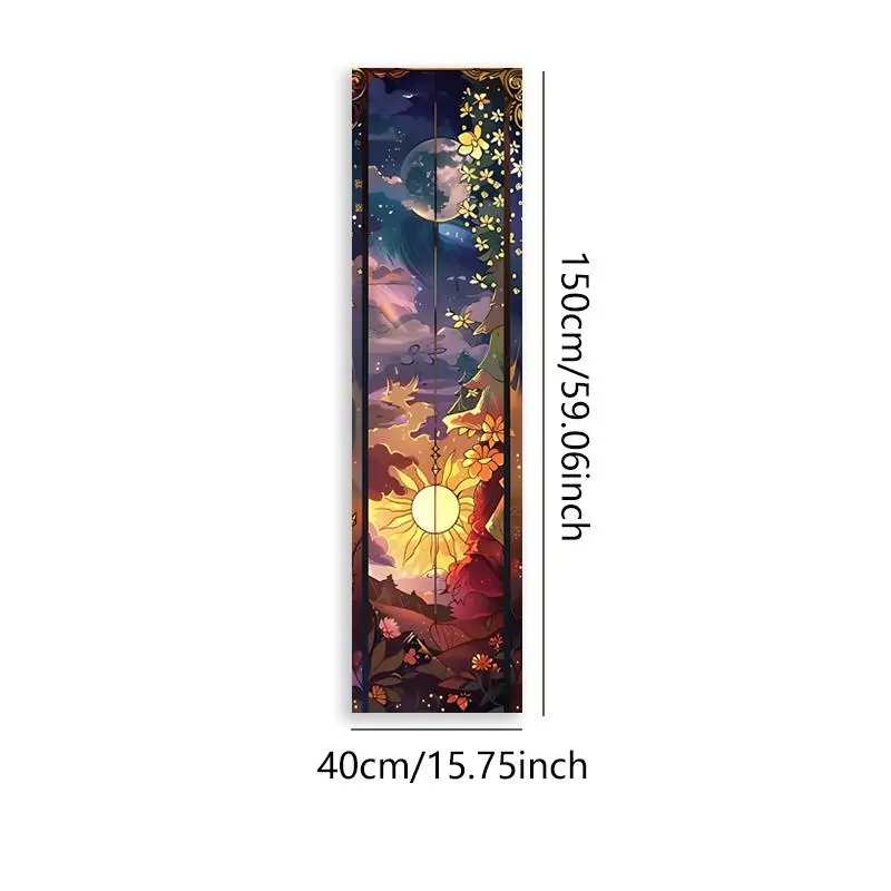 Sun & Moon Pattern Design Wall Hanging Tapestry, 2 Counts/set Tree Of Life Flowers Mountain Long Narrow Tapestry, Wall Decor for Home Living Room Bedroom 7