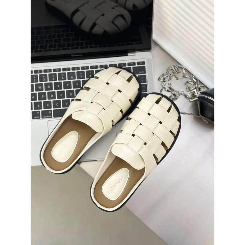 Product Introduction of Slippers Women Summer Shoes Pantofle Cover Toe Slides Loafers Fashion Low Female Mule 2025 Mules Rubber Rome Hoof Heels F 15