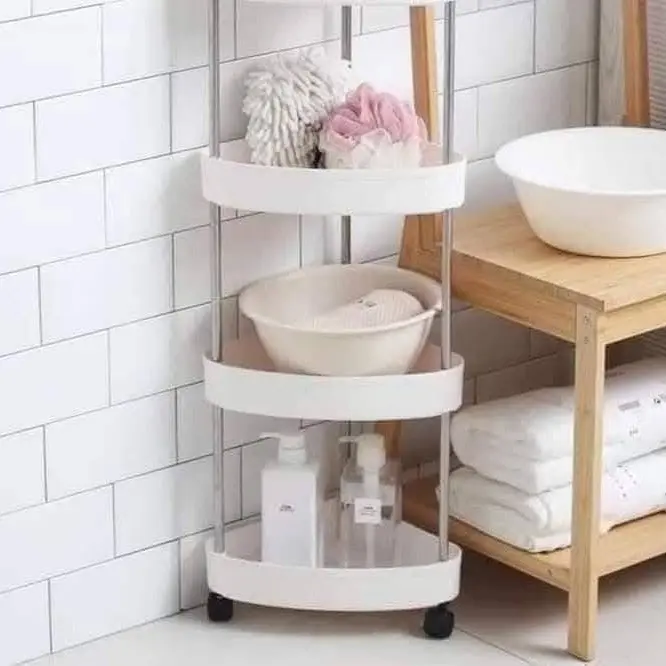 KỆ GÓC 3 TẦNG GIẢI PHÁP CHO NHÀ TẮM HẸP #57k/c  - Chất liệu: khung k im loại ch ịu l ực ch ống gỉ, nhựa ch ịu lự c - Màu sắc : trắng 4