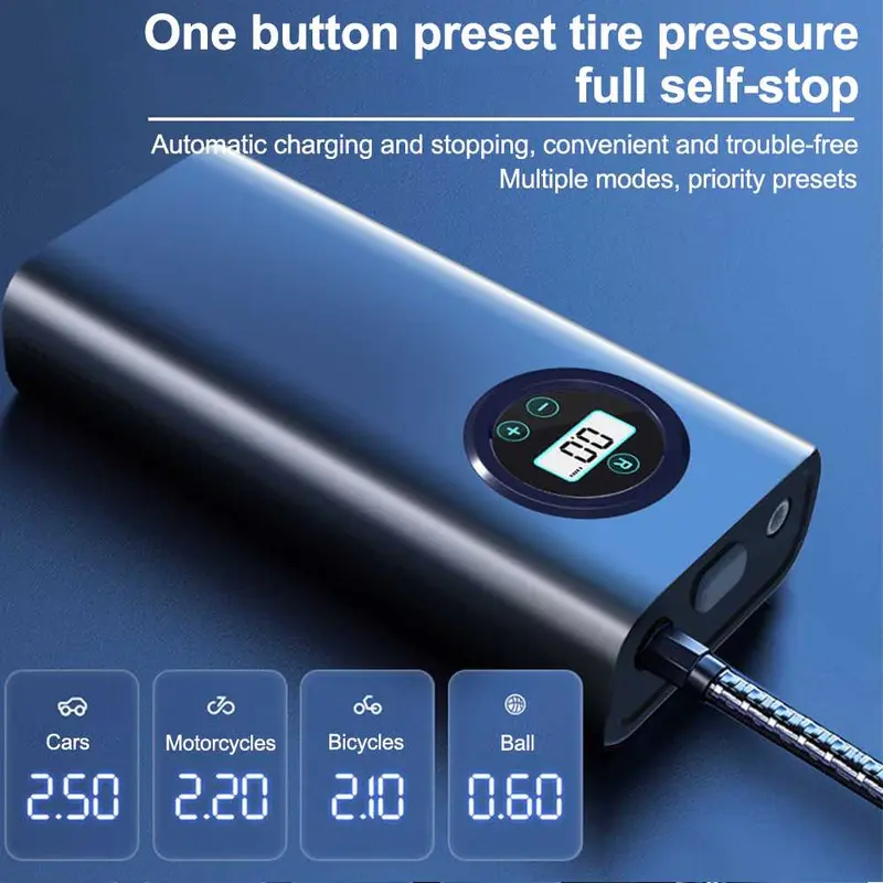 Pompa Ban Mobil Elektrik LCD Inflator Portable 150PSi 3600mAh - NE36 Powerbank isi angin compresor penambah angin portable 1