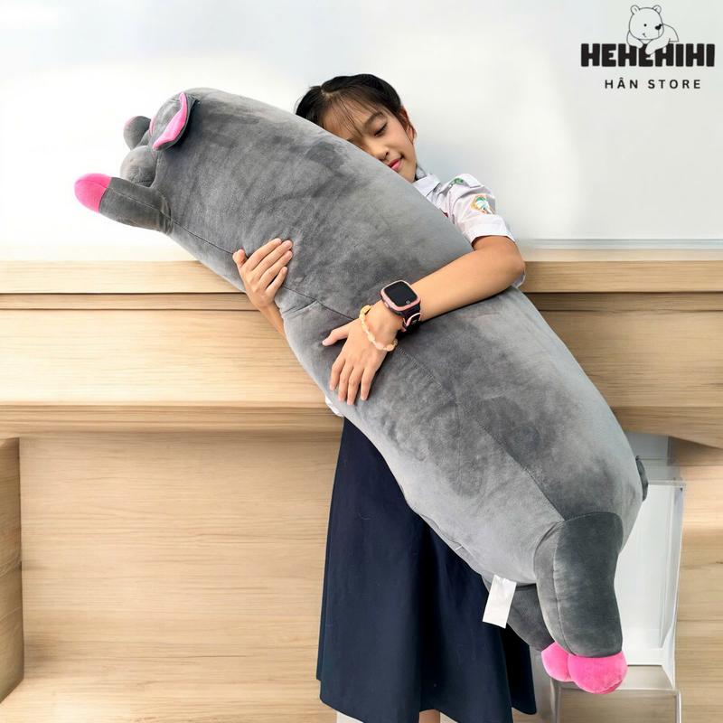 Gấu bông heo mắt híp mềm mịn màu xám heo ngủ gật lợn cực xinh mền mịn Toy thú nhồi bông đồ chơi phát nhạc Thú Bông heo hip 1m1