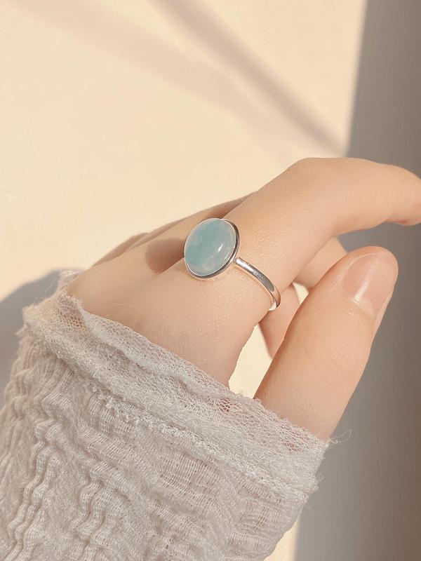 925 Sterling Silver Oval Shaped Natural Stone Decorated Ring, Adjustable Accessories for Women & Girls, Casual Jewelry for Party, Daily, Birthday Gift 2