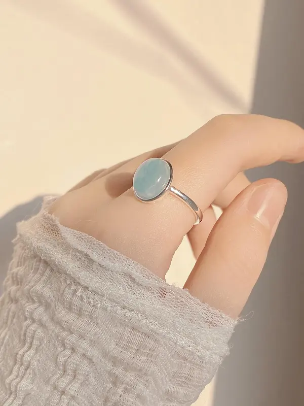 925 Sterling Silver Oval Shaped Natural Stone Decorated Ring, Adjustable Accessories for Women & Girls, Casual Jewelry for Party, Daily, Birthday Gift 2