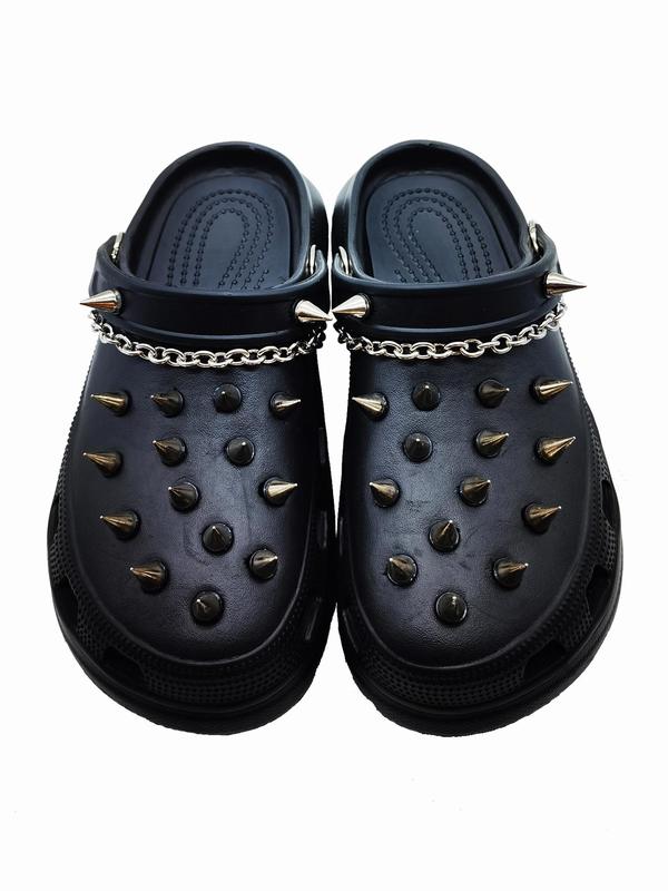 Comfort Fashionable Punk Style Chain & Studded Design Shoes Charm, Punk 2024 Trendy Diy Shoes Decoration for Sandals and Clogs 4