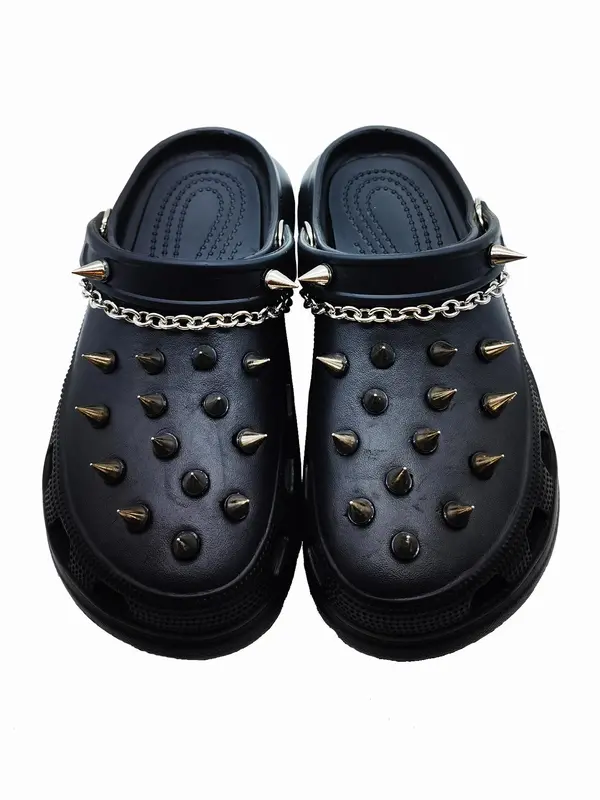 Comfort Fashionable Punk Style Chain & Studded Design Shoes Charm, Punk 2024 Trendy Diy Shoes Decoration for Sandals and Clogs 4