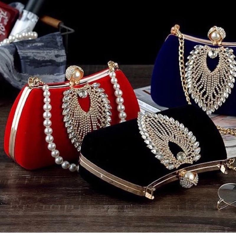 đỏ Túi Đi Tiệc Nhung Vai Ngọc Trai Sang Trọng, Túi Xách Đi Tiệc Vai Ngọc Trai Full Hộp mã nnt Bag Kem màu