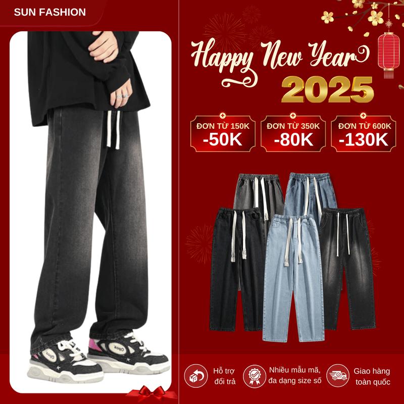 Quần jean ống rộng nam nữ bigsize SUN 09 đa dạng mẫu mã, cạp chun, đễ phối đồ có túi Menswear Pants Ong
