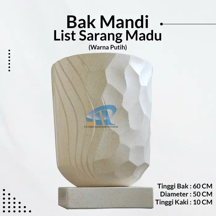 Bak mandi teraso Tipe List Sarang Madu T70x50cm Varian Putih
