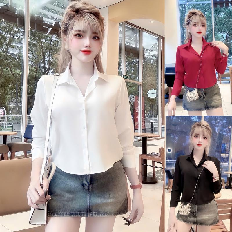 Áo sơ mi nữ tay dài croptop Áo sơ mi nữ form rộng