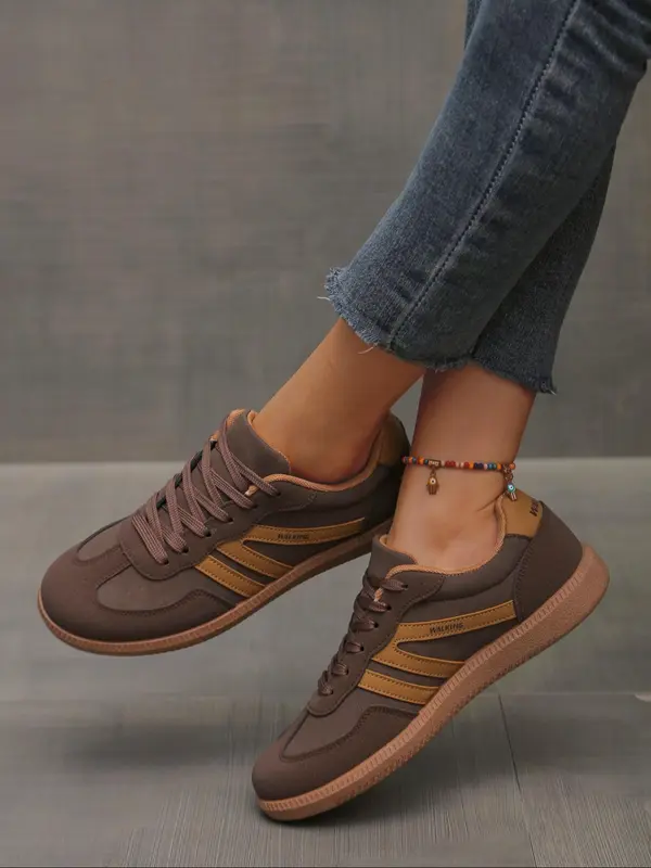 Women's Fashionable Patchwork Lace Up Low Top Sneakers, Casual Comfortable Sports Shoes for Daily Wear, Female All-match Round Toe Shoes for Fall 5