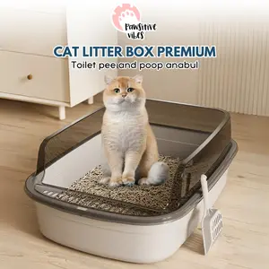 Cat Litter Box Model Terbuka - Tempat Bak Pasir Kucing Tempat Pup - Pet Toilet Pasir Kucing Anjing Desain Terbuka - Pet Litter Box Open Top High -  Tempat Eek Kucing