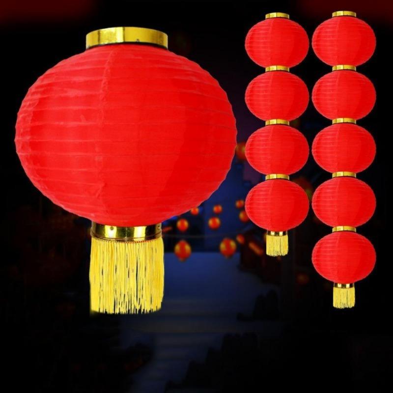 8/10/12 Inches Chinese New Year Round Folding Lanterns DIY Portable Red Lantern Hanging Ornaments Spring Festival Decoration 4