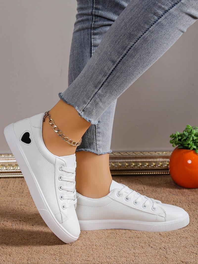 Product Introduction of Women's Fashionable Heart Pattern Lace Up Low Top Sneakers, Casual Comfortable Sports Shoes, Perfect for Students and Outdoor Sports, Girl's Walking Shoes, Footwear, Airport Outfits 2024 13