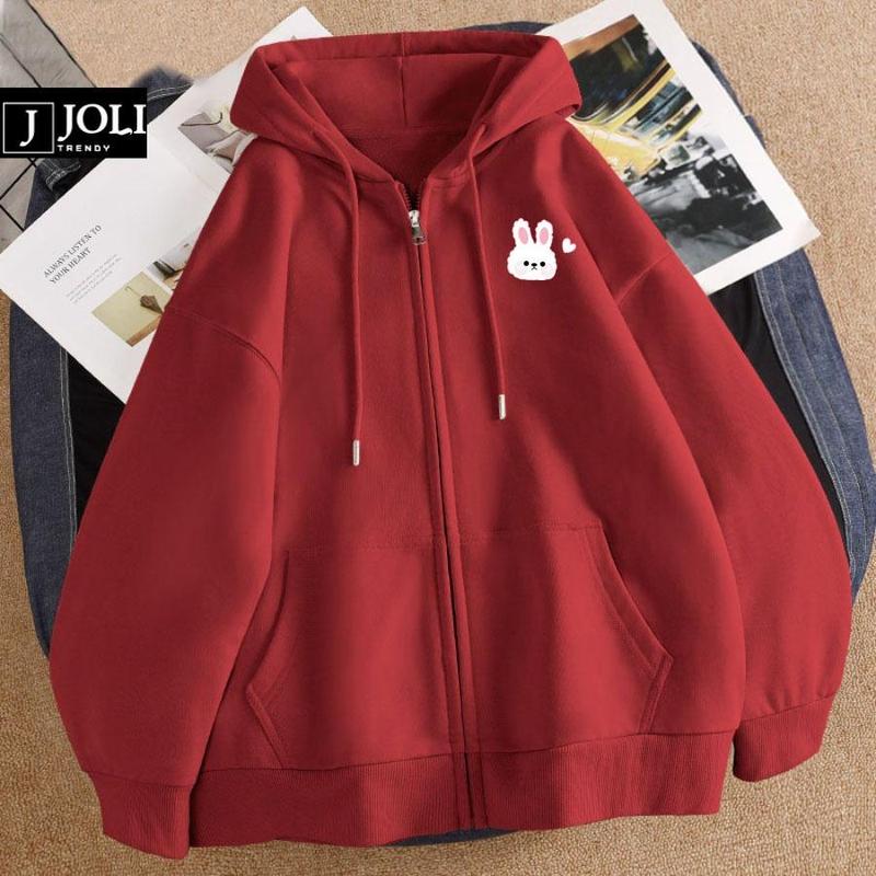 Áo Hoodie Zip, Áo Khoác Nam Nữ Unisex By JOLI Mã Thỏ Cute Chất Nỉ Bông Form Rộng Mũ 2 Lớp Menswear Cotton 2
