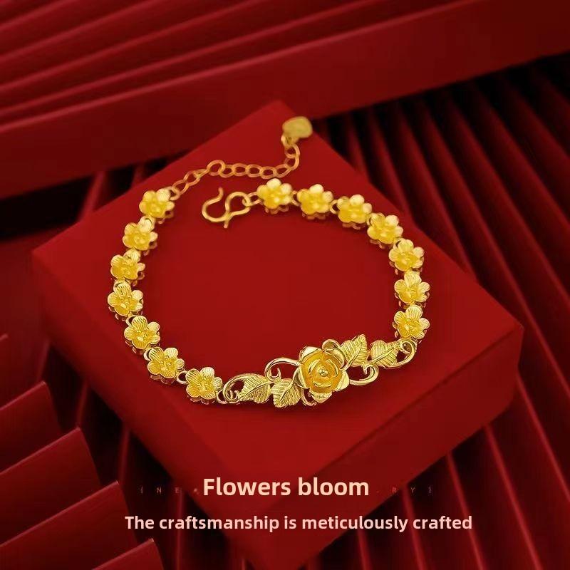 Vòng Tay Hoa Fugui Mạ Đồ Trang Sức Nguyên Chất Cao Cấp Vòng Tay Nữ Đơn Giản Có Thể Điều Chỉnh Phong Cách Punk|