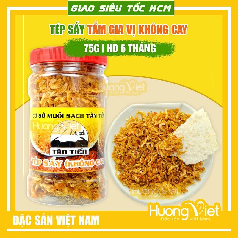 Tép sấy giòn tẩm gia vị Tân Tiến ruốc sấy khô ăn liền hộp 75g làm bánh tráng trộn ăn kèm cơm đặc sản Ninh Thuận
