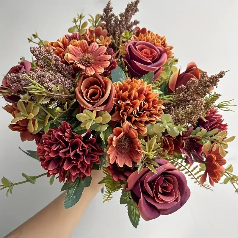 Artificial Mixed Floral Arrangement, Faux Flower Bouquet, Decorative Artificial Flower for Home Party Wedding, Home Decor Supplies