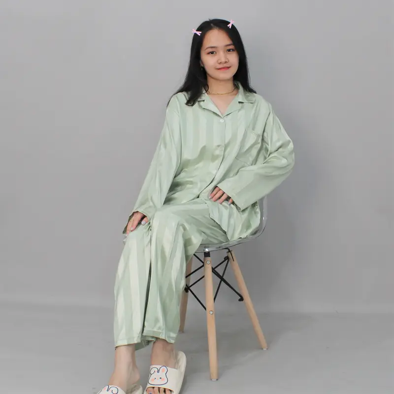YX Laurencia Piyama Satin Powysuit Baju Tidur Wanita Dewasa Lengan Panjang Celana Panjang lembut kancing 6