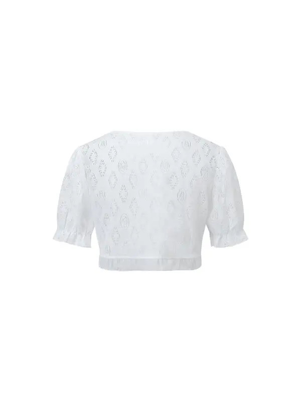 Women's Plain Hollow Out Ruffle Trim Crop Jacket, Casual Open Front Puff Sleeve Outerwear, Women's Summer Clothing for Daily Wear 7