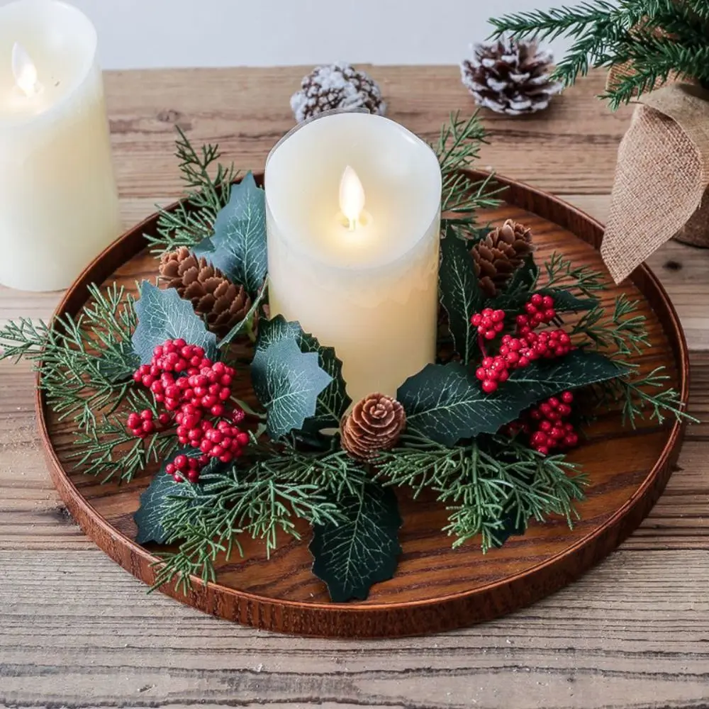 Christmas Candlestick Wreath  ificial Berry Wreath Shape Candle Holder P y Wedding Desktop Candle Holder Decoration Light Ornaments Plastic Cloth