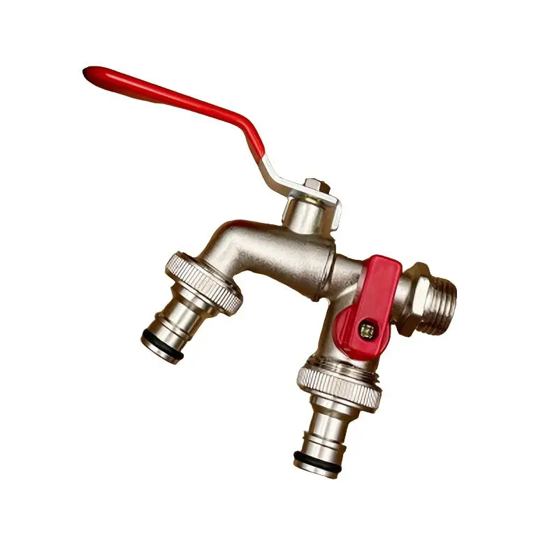 Stainless Steel Garden Hose Faucet, Double Outlet Garden Water Faucet, Universal Threaded Outdoor Faucet, Compatible with Sprayer & Hose Gun, Garden Accessories
