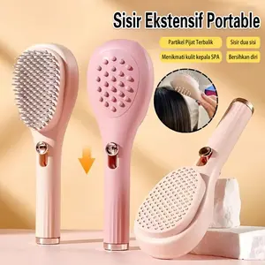 Sisir Ajaib Teleskopik - Sisir Scalp Care & Pijat Relaksasi, Anti-Static, Portable Travel, Rambut Lebat Sehat, Sisir Serbaguna, Detox Kulit Kepala, Hair Booster, Pink & Beige