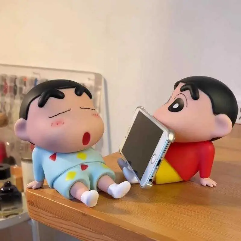 Crayon Shin chan 11cm Model Mobile Phone Stand Desktop Stand Lazy Phone Stand Trendy Play Gift Cute Ornament Doll
